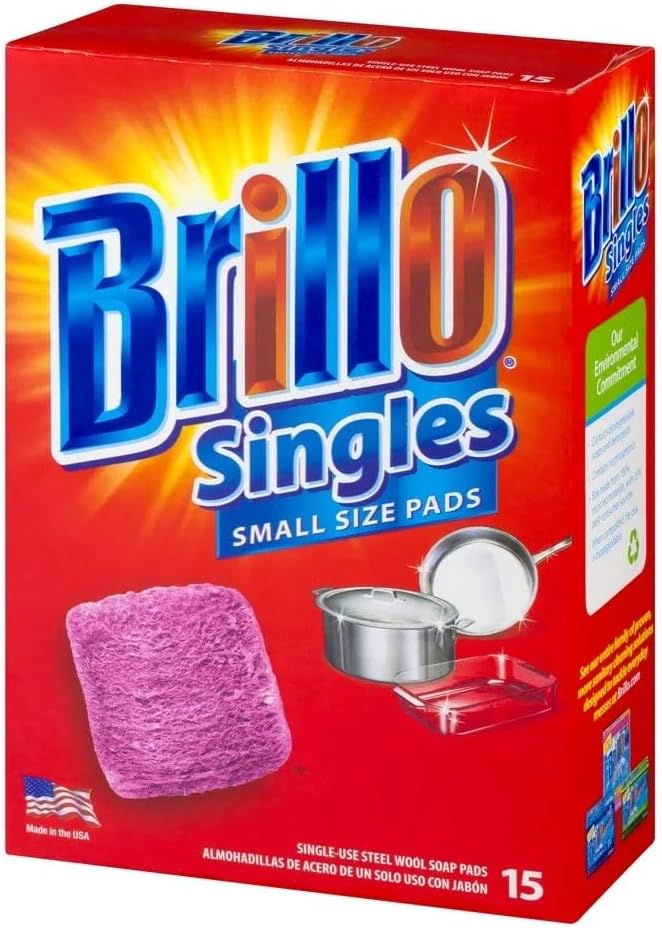 Brillo Single Use Steel Wool Soap Pads, Smaller Size Original Red Scent, 15 Count Pack of 1 - Image 2